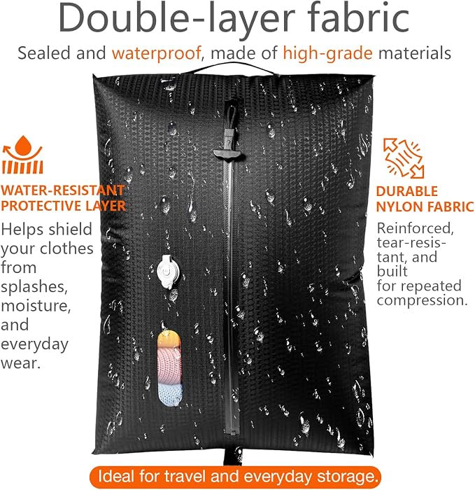Travel Vacuum Bags With Pump, IPX7 Waterproof Travel Essentials Vacuum Compression Bags, 24L Capacity Cordless Travel Vacuum Bag Set Ideal for Carry-On Suitcases, Backpacks & Home Storage (1pc + Pump)