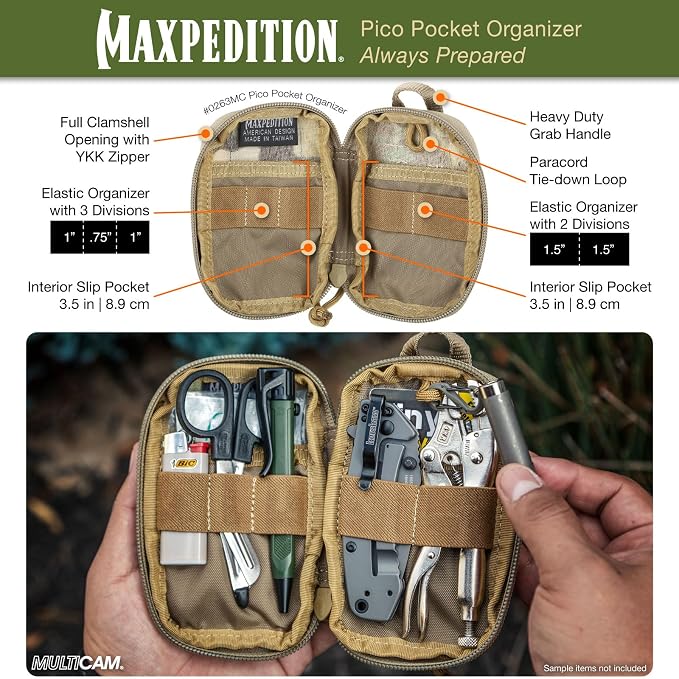 MAXPEDITION Pico Pocket Organizer, Ultra Compact EDC Gear Pouch, Tactical Utility Pouch for Everyday Carry, Tools, Gadgets, Outdoor First-Aid Kit, Survival