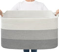 Goodpick Storage Basket, 21.6" x 14.9" x 11.8", Blanket Basket for Living Room, Large Woven Baskets for Storage, Toy Organizer, Rectangle Rope Baskets for Organizing, Gray