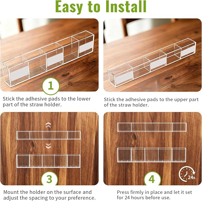 Mpotmiy 9.5” Large Acrylic Straw Holder for Cabinet Door 2 pack - Reusable tumbler straw organizer, Compact Kitchen Gadget Container, adhesive cupboard door organizer (Transparent)