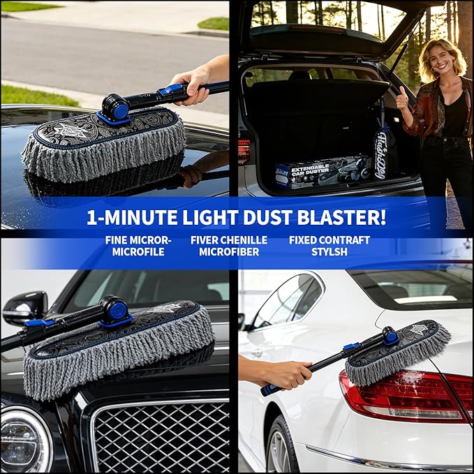 Flash Dog Microfiber Car Duster Exterior - Scratch Free Waterless Cleaning Brush for Cars/SUV/Truck Roofs, Windshields | Telescopic Aluminum Alloy Handle