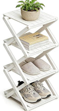 Bamboo Shoe Rack - No Assembly Required, Tall Narrow Foldable Shoe Organizer, Space-Saving Multifunctional Shelf for Entryways, Corners, Bedrooms, Balconies, 4 Layer White (Reinforced And Thickened )