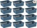 IRIS USA 12-Pack, Small Plastic Storage Basket, Navy | Organize pantry items, office supplies, crafts, accessories, and household essentials with easy-carry storage for shelves