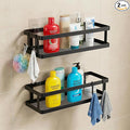 PUSDON Hanging Storage Baskets Organizer Wall Mount, Metal Wire Storage Bin Rack for Kitchen Bathroom Shower Spice Shelf Home Decor Essentials Black-2 Packs(Guardrail)
