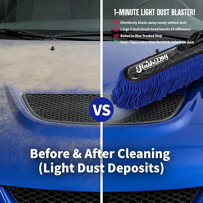 Flash Dog Car Duster Exterior - 25" Wood Handle Wax Cotton Hair Scratch Free Cleaning for Cars/SUV/Truck/RV Roofs & Windshields | Waterless Dust & Pollen Remover