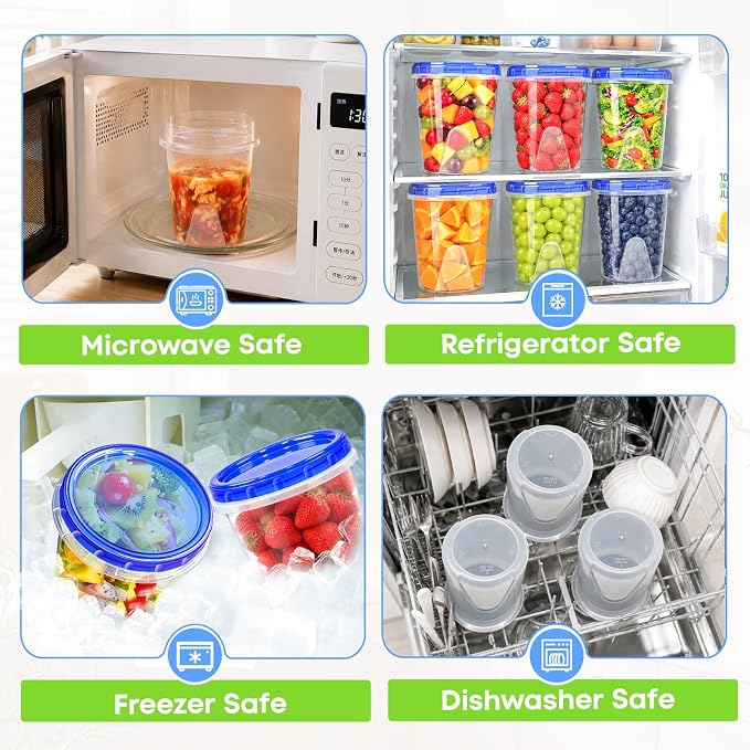 Freezer Storage Containers, 6 Pack-32 Oz Food Storage Containers with Twist Top Lids,BPA Free, Reusable, Meal Prep,Microwave and Dishwasher Safe