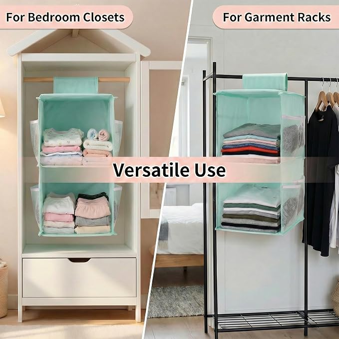 4-Shelf Closet Hanging Organizer Foldable Hanging Storage Shelves with Strong Magic Tapes Space-Saving Wardrobe Hanging Shelf for Clothes Towels Accessories Blue