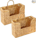 Set of 2 Magazine Holder Wall Basket Water Hyacinth Woven Mail Organizer, Wicker Wall Hanging Baskets for Magazines, Letters & Storage Decorative Mail Holder, Magazine Rack, 11.8x4.3x7.9 Inch