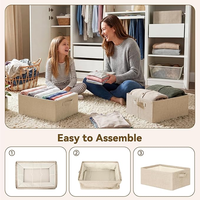GRANNY SAYS Storage Baskets with Metal Frame, Closet Organizer Bins, Decorative Clothes Storage Bin, Foldable, Sturdy, for Organizing Living Room, Bedroom, Blankets, Books Storage, Light Taupe, 2-Pack