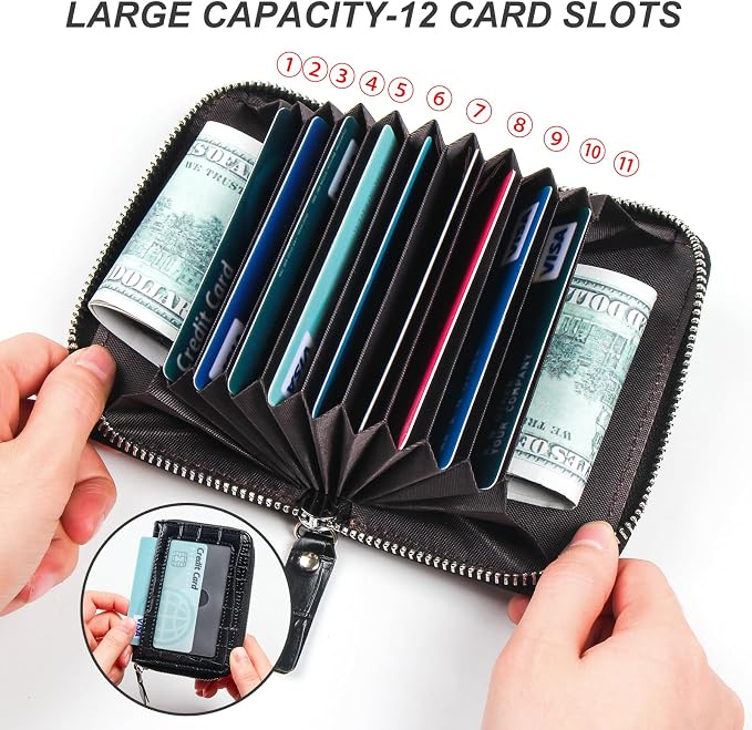 Credit Card Wallet, RFID Card Case Wallet, Zipper Card Cases Holder for Men Women, RFID Blocking, KeyChain Wallet, Compact Size Card Organizer Case for Women