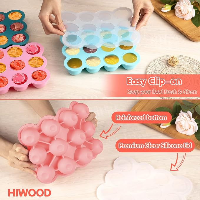 12x1.5oz Baby Food Storage Containers, Baby Food Freezer Tray with Clip Lid Gossamer Pink, Food Grade Silicone Freezer Trays for Purees & Vegetables
