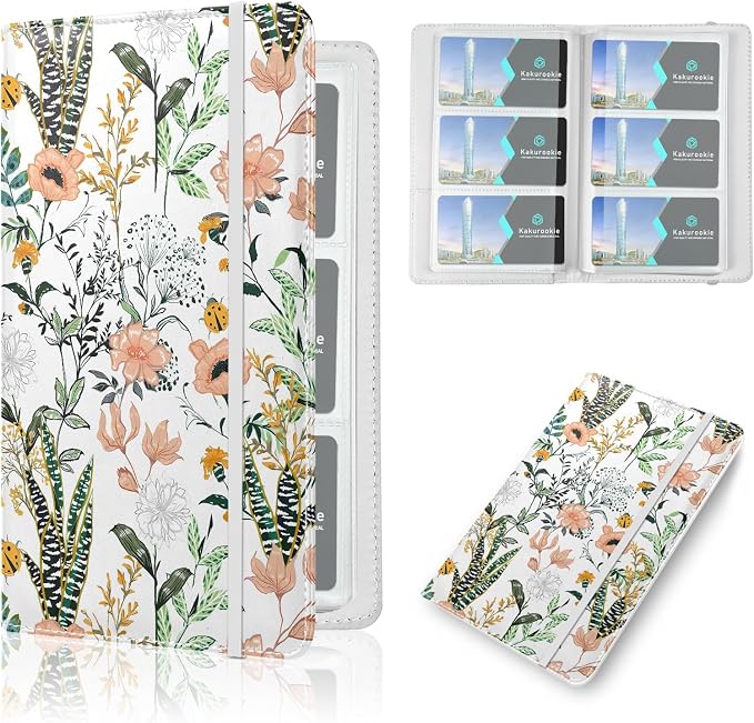 Floral Business Card Book Holder Organizer for Women, 240 Card Capacity, Stylish Name Card and Credit Card Holder for Professionals (Flower-Grass)