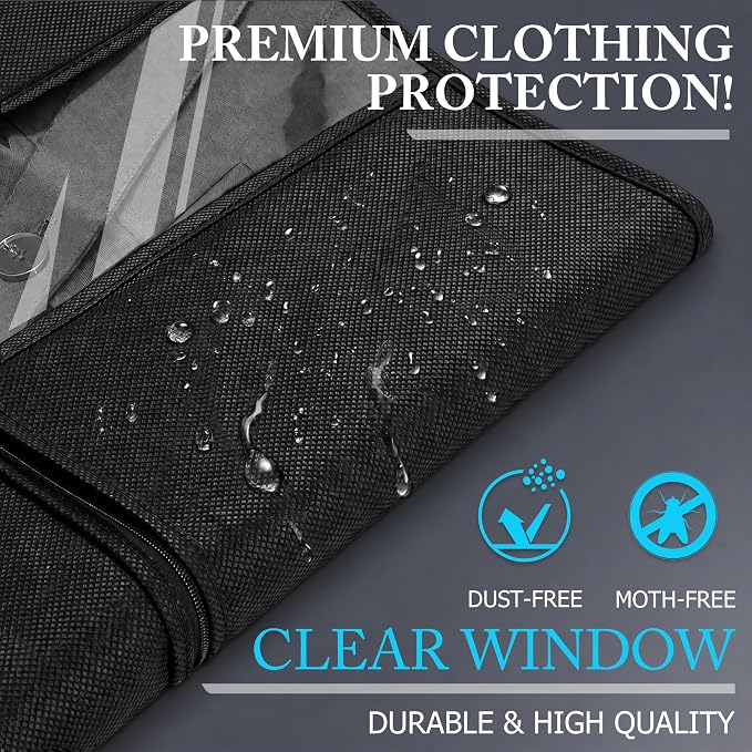 5 Pack 54-inch Suit Bag Garment Bag for Travel and Storage, Garment Bags for Hanging Clothes with Zipper and Visible Transparent Window, Black