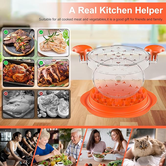 Chicken Shredder with Removable Plate - Manual Meat Shredder Tool with Transparent Lid & Cleaning Brush, Dishwasher Safe Kitchen Gadget for Shredding Chicken, Pork, Beef, Pulled Pork(Orange)
