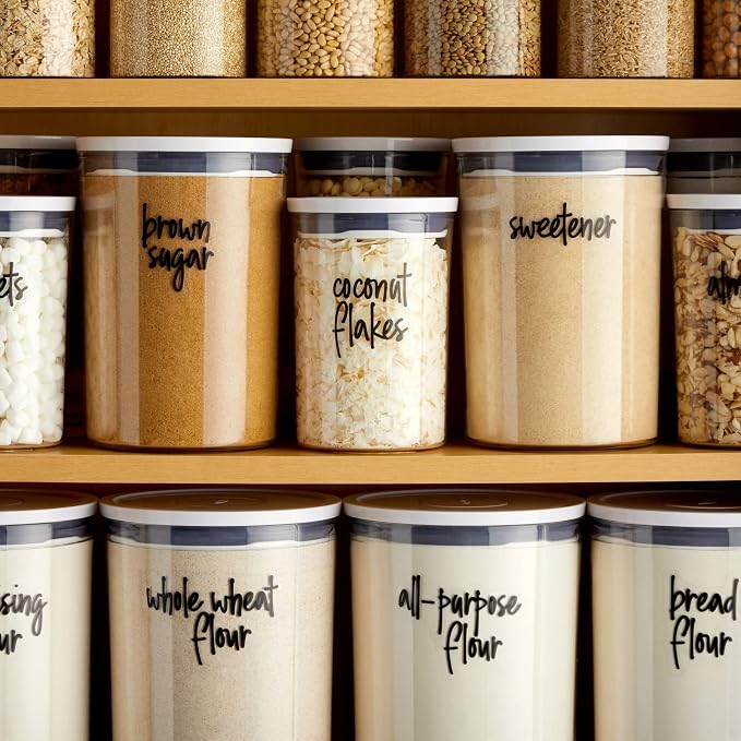 Talented Kitchen Pantry Labels for Food Containers - 157-Piece, Black Script Vinyl - Jar & Bin Labels & Food Storage Organization Stickers