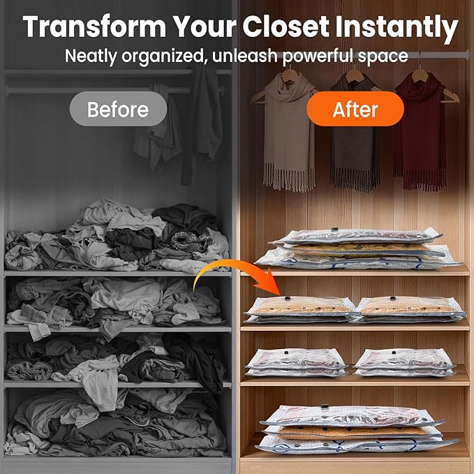 Vacuum Seal Bags for Clothing - 15 Pack Vacuum Storage Bags With Electric Pump, Space Saver Bags for Luggage, Blankets - Press & Pump Compression Bags for Travel Essentials