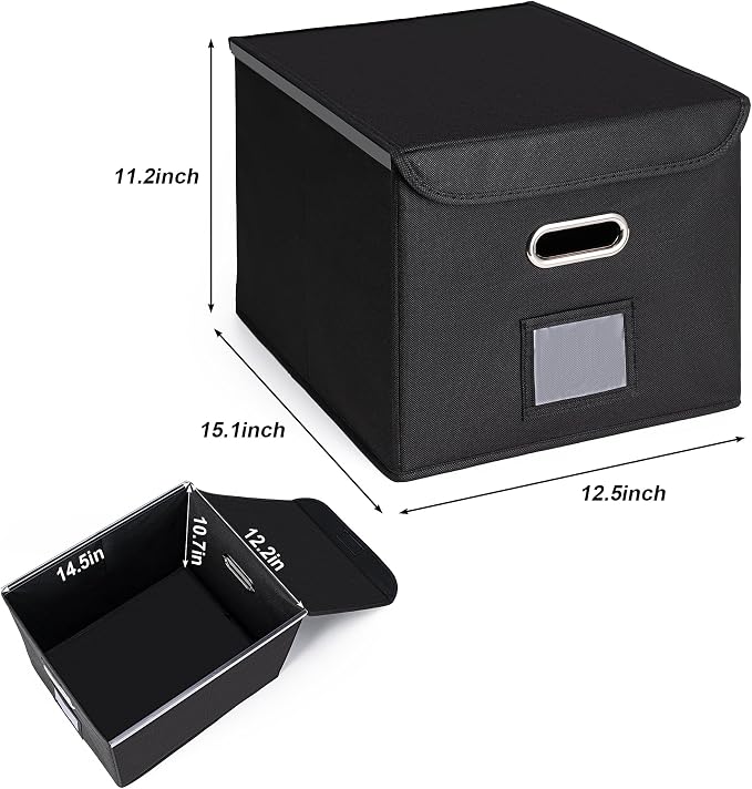 CADONO File Organizer Box with Lid, Large Hanging File Folder Organizer with Plastic Slide, Collapsible Portable Filing Storage Boxes for Office/Decor/Home (Navy Blue, 14.9 x 12.59 x 10.8 inch)