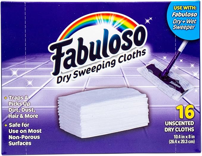 Fabuloso Dry Cloths - Sweeping Pads for Use with Fabuloso Dry + Wet Sweeper for Bold and Bright Cleaning Experience - Clean Your Floors with Ease, 16 Count