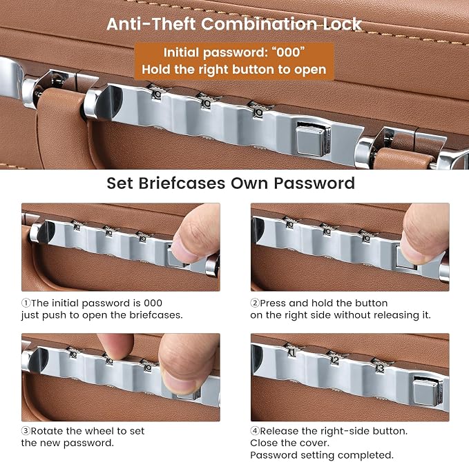 Briefcases for Men, Carrying Case Document Professional Leather Briefcase with Lock, Business Brief Case for 16 Inch Laptop Documents, Durable Executive Attache Case for Work Office Travel, Brown