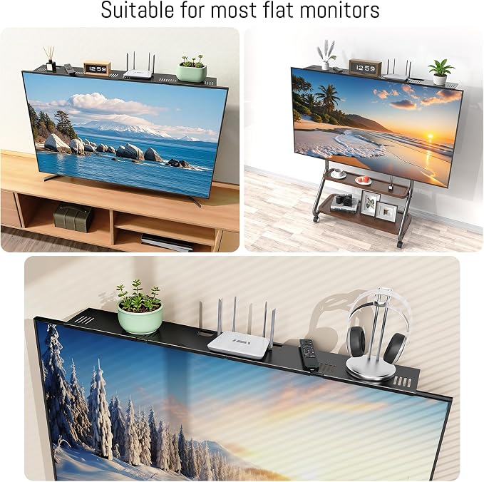 CABTE Adjustable Steel TV Top Shelf, Floating TV Stand, Universal Monitor Shelf for Soundbar, Game Console, Cable Box, Router Shelves (33.86X4.72inch) | Universal Monitor Shelf for Game Console, Cable Box, Router Shelves (33.86X4.72inch)