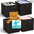 Reli. 11 Inch Cube Storage Bins (4 Pack) | Cube Organizer Bins | 11x11 Fabric Storage Boxes | Collapsible, Foldable Fabric Cubby Box (Square) | Kids Room Organization (Black)