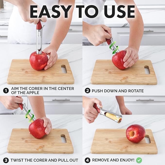 Zulay Kitchen Ultra Sharp Apple Corer Tool - Stainless Steel, Sharp & Serrated Blade Cores in Seconds - Easy to Use & Clean, Durable Apple Core Remover for Apples & Small Fruits - 2 Pack Black & Red