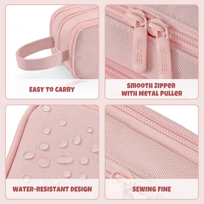 SUNEE Large Capacity Pencil Case with 3 Compartment, Extra Big Pencil Pouch, Pencil Bag with Zipper, Cute High Stationery Organizer, Oxford Pen Box School Supplies for Student Teen Girls Boys, Pink
