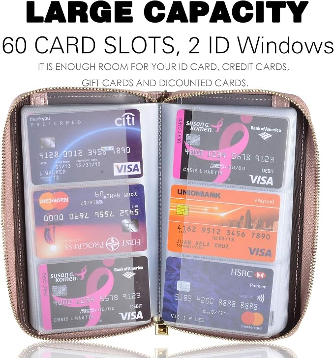 Easyoulife Credit Card Holder Wallet Womens Zipper Leather Case Purse RFID Blocking