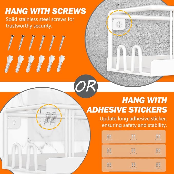 Bunoxea Spice Rack Wall Mounted 3 Pack,RV Spice Rack,White | 12 Built-in Hooks,3 Versatile Sizes, Space-Saving,Flat Base, Screw or Adhesive, For Kitchen Cabinet, Pantry Door,Stove,RV