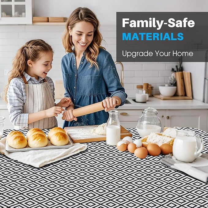 Coavas Shelf and Drawer Liner, Non Slip Extra Grip Non Adhesive Waterproof Thickened Cabinet Mat, Easy Cut for Kitchen Pantry Bathroom Dresser Cupboard (Black Rhombic, 12IN x 10FT)