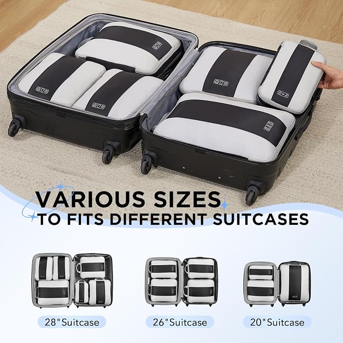 OlarHike 6 Set Compression Packing Cubes for Travel Essentials,Compressible Expandable Space Saver Bags for Organizing Clothes,Luggage Suitcase Garment Bags with Over 1000 pcs Mesh Holes(Black)