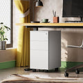 DEVAISE 3 Drawer Mobile File Cabinet with Lock, Under Desk Metal Filing Cabinet for Home Office Fit Legal/Letter/A4 File, Fully Assembled - White