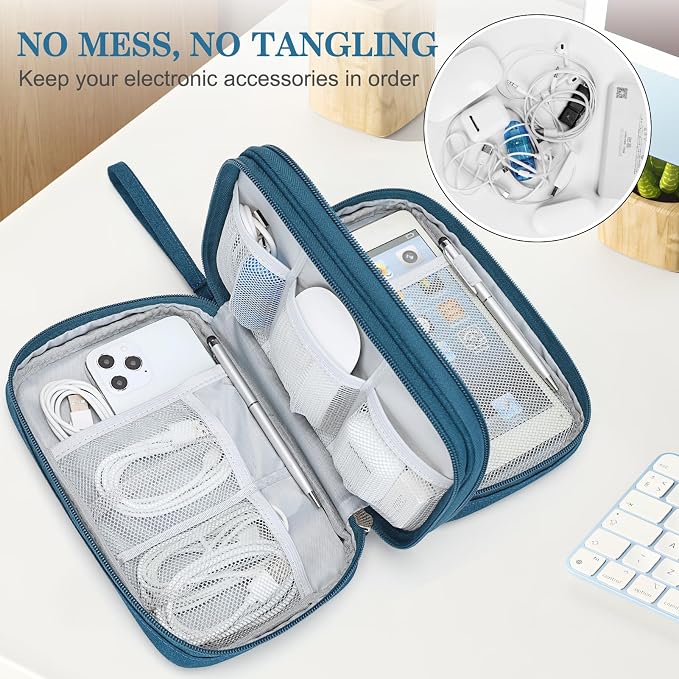 FYY Electronic Organizer, Large Travel Cable Organizer Bag Pouch Electronic Accessories Carry Case Portable Waterproof Double Layers All-in-One Storage Bag for Cable, Cord, Charger, Phone, Dark Green