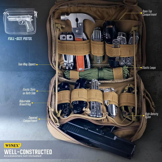 WYNEX Tactical Large Admin Molle Pouch of Double Layer Design EDC Organizer | Molle EDC EMT Utility Pouches with Map Sleeve Modular Tool Bag Large Capacity Flag Patch Included