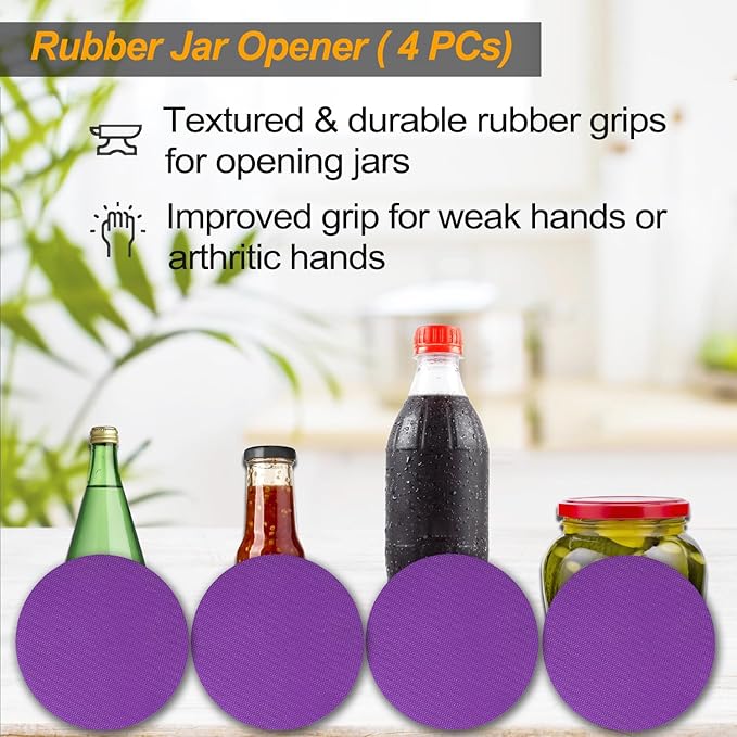 Magnetic Jar Opener Gripper, Jar Openers Top Rated For Seniors Weak Hands, Bottle Opener Built-In, 2-IN-1 Jar & Bottle Opener x 1, Red, Rubber Jar Openers Gripper x 4