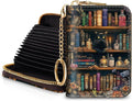 Blusabaca RFID Credit Card Holder Small Women Travel Wallet, Bookshelf Cat | Removable Keychain, Case with Zipper, Vegan PU Leather, Cash Coin Pocket, Business Accordion Purse, Ladies Female Gift