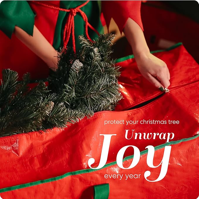 Handy Laundry Christmas Tree Storage Bag for 9 Foot Artificial Tree – Heavy Duty Waterproof Tarp, Reinforced Handles, Double Zipper, Protects from Dust & Moisture, Spacious Holiday Décor Storage, Red