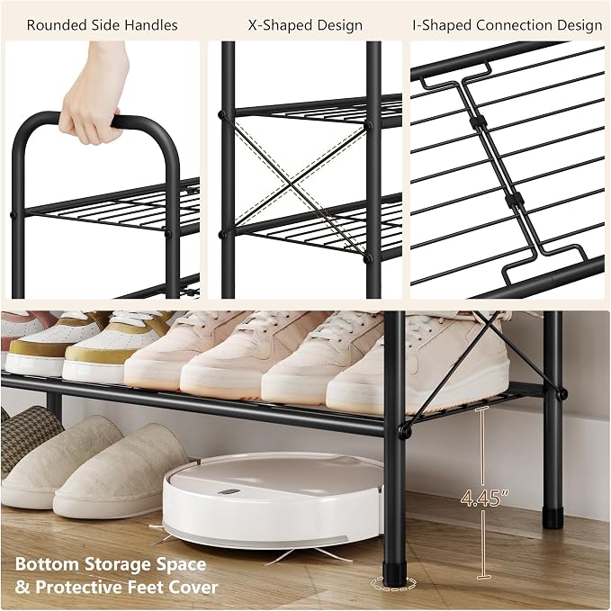 Hoctieon 5 Tier Mesh Style Shoe Rack, Entryway Shoe Shelf, Shoe Storage Organizer, Shoe Rack for Closet, Space Save for Bathroom, Garage, Hallway, Bedroom, Living Room, Black