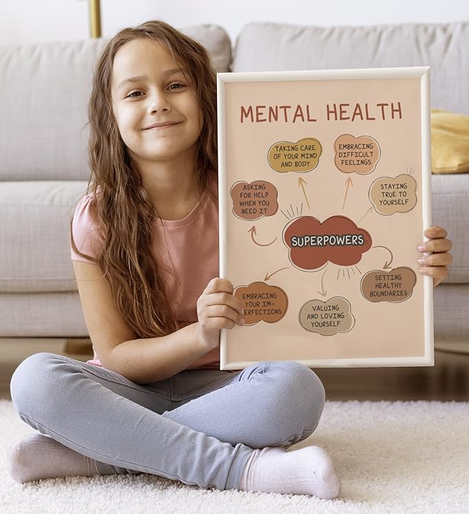 LOLUIS Mental Health Poster, Boho Therapy Tools Educational Supplies Art Print Classroom School Office Decor (Superpowers, Custom Frame Type)