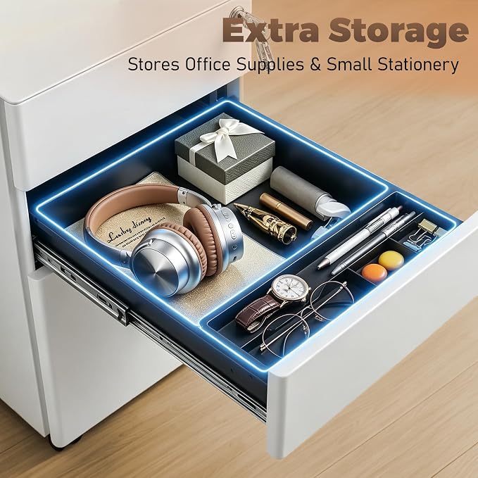 Approgreent Fully Assembled 3 Drawer File Cabinets for Home Office | Lockable Mobile Filing Cabinet with Anti-tipping Wheels, Fits A4, Letter & Legal Size Files & Folders, Matte White