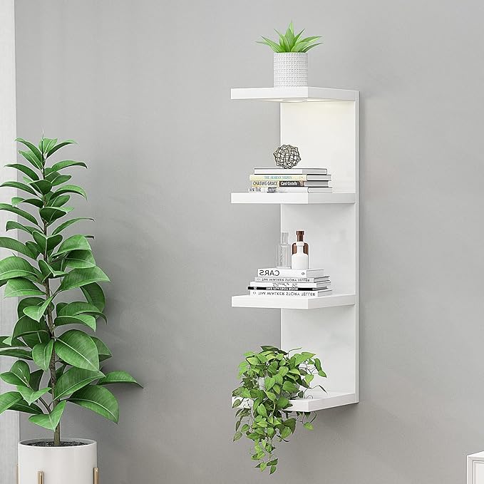 LitaEther Versatile 4 Tier Wall Shelf Unit,White Lack Wall Shelf,Display Floating Shelf with LED Remote Control Light