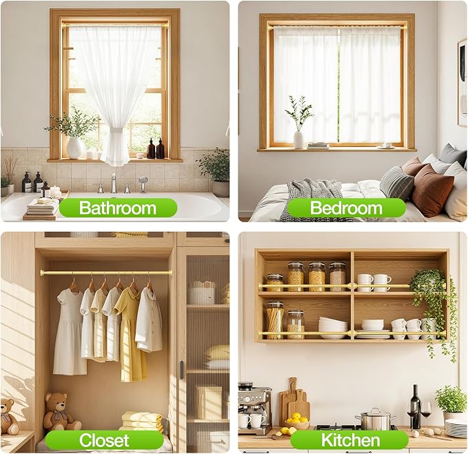 Tension Curtain Rod 46-76Inch Curtain Rods for Windows Gold Spring Curtain Rod no Drilling Adjustable Expandable Tension Rods for Windows,Doorway,Closet,Bedroom
