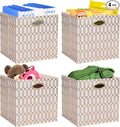 Posprica Storage Bins, Storage Cubes,13×13 Fabric Drawers Organizer Basket Boxes Containers (13×13×13/4pcs, Cream/gold geometry Pattern)
