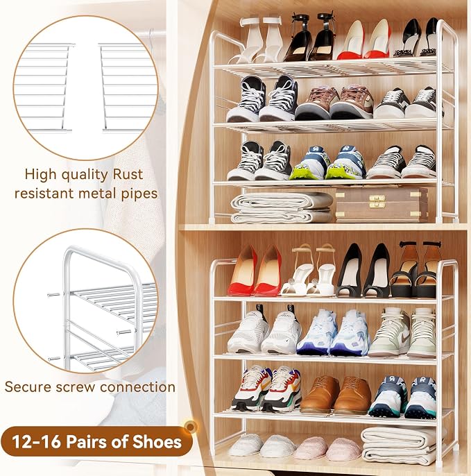 Simple Shoe Rack, 3 Tier Heavy Duty Metal Shoe Shelf 27 Inch Wide, White