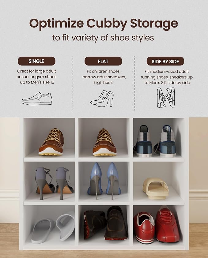 HAIOOU Shoe Cubby, 9-Cube Stackable Wood Shoe Rack Organizer 24 Inch, White | 5-Tier Freestanding Shoe Stand with 2 Storage Shelf, Holds 10-15 Pairs, Ideal for Apartment, Entryway, Closet Organization