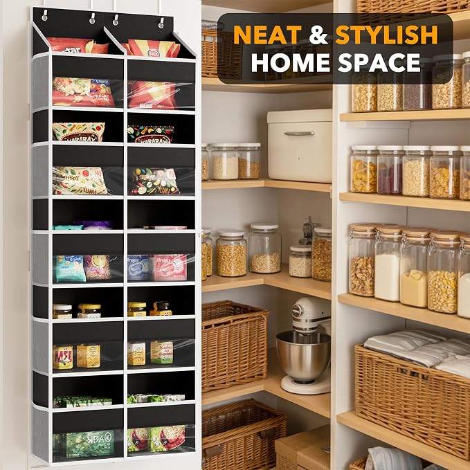 SpaceAid Extra Large Over The Door Organizer with 10 Large Pockets and 10 Mesh Side Pockets, 5 Layers Door Organizer Hanging with Clear Window for Bedroom, Bathroom, Pantry and Nursery, Black