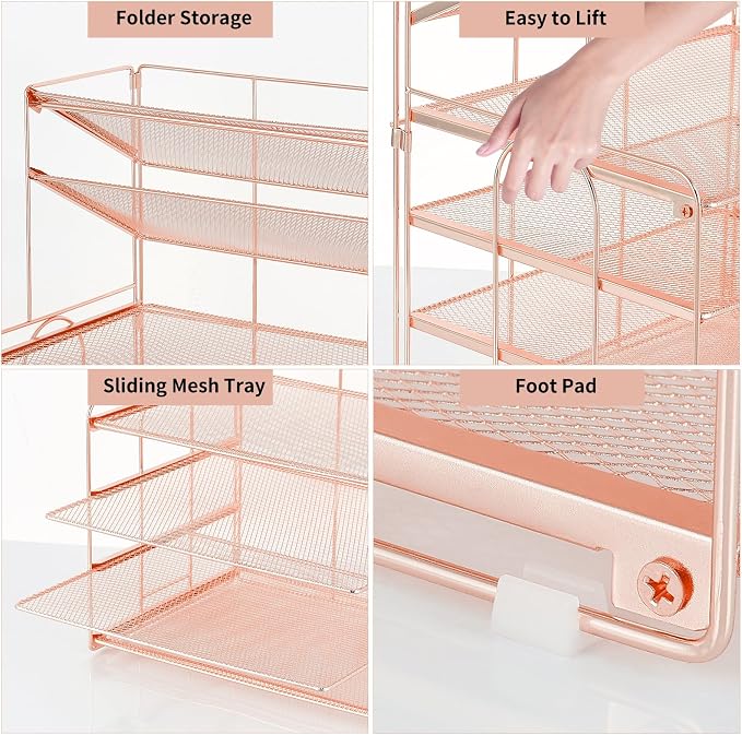 OPNICE Desk Organizers and Accessories, 6-Tier Letter Tray Paper Organizer, Desktop File Organizer, Office Desk Accessories for Office Supplies (Rose Gold)