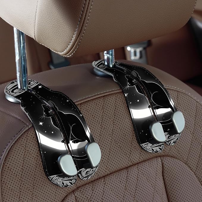 CoBak Purse Hook for Car - Universal Premium Stitched Leather and Aluminum-Magnesium Alloy Double Car Seat Back Storage Hook for Purses, Handbags, Bags (2 Pack),Mystic Night