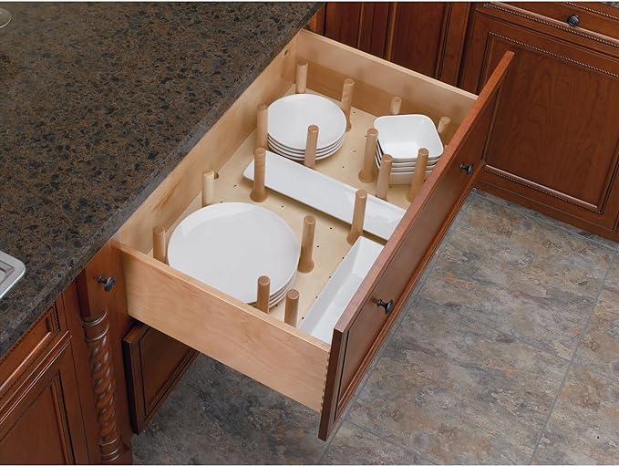 Rev-A-Shelf Pegboard Drawer Divider Organizer, Trim to Custom Fit Wooden Kitchen Cabinet Storage Utensil, Pots & Dish Rack, 39" x 21", 4DPS-3921
