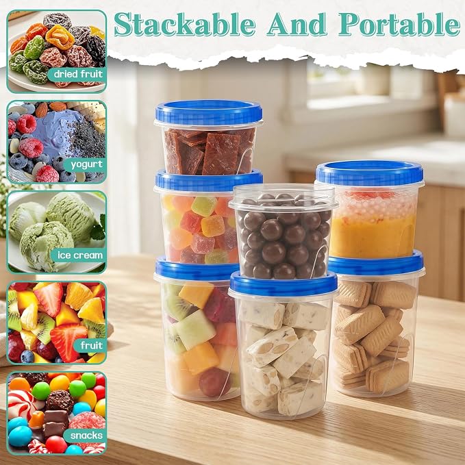 12 Pack Freezer Containers with Screw On Lids, 32/24/16 Oz Stackable Reusable Plastic Storage Container, Airtight Plastic Food Storage Containers with Twist Top Lids for Food Soup Jello Sauce